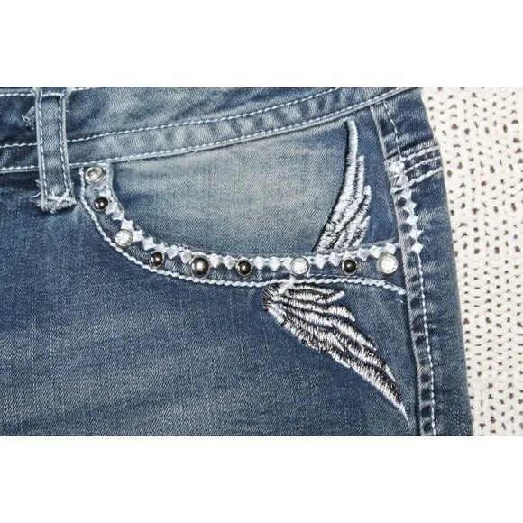 Platinum Plush Rhinestone Women's Shorts Denim Pants embroidered Skull Size 2X