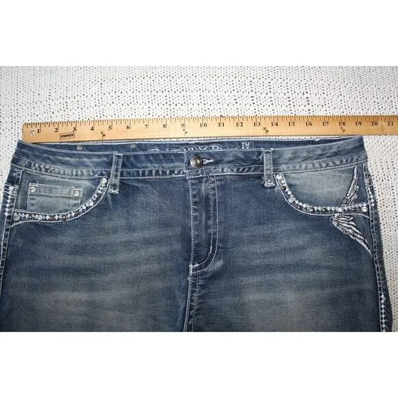 Platinum Plush Rhinestone Women's Shorts Denim Pants embroidered Skull Size 2X