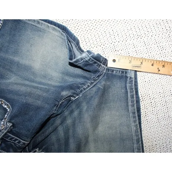 Platinum Plush Rhinestone Women's Shorts Denim Pants embroidered Skull Size 2X