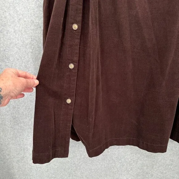 Poetry Women's Brown Corduroy Maxi Skirt Front Pleats with button Detail Size 12