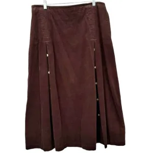 Poetry Women's Brown Corduroy Maxi Skirt Front Pleats with button Detail Size 12