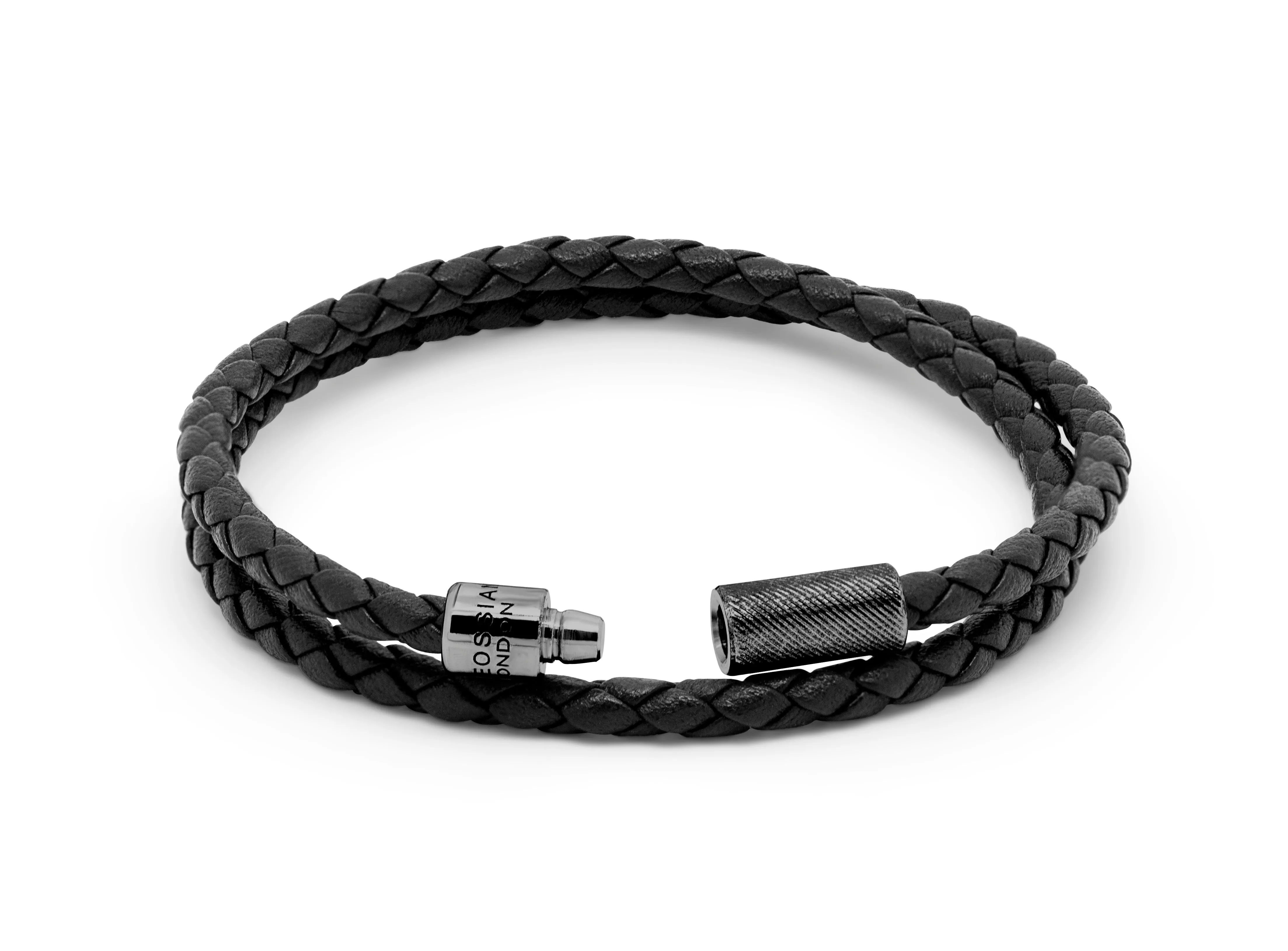 Pop Rigato bracelet in double wrap Italian leather with black rhodium plated sterling silver