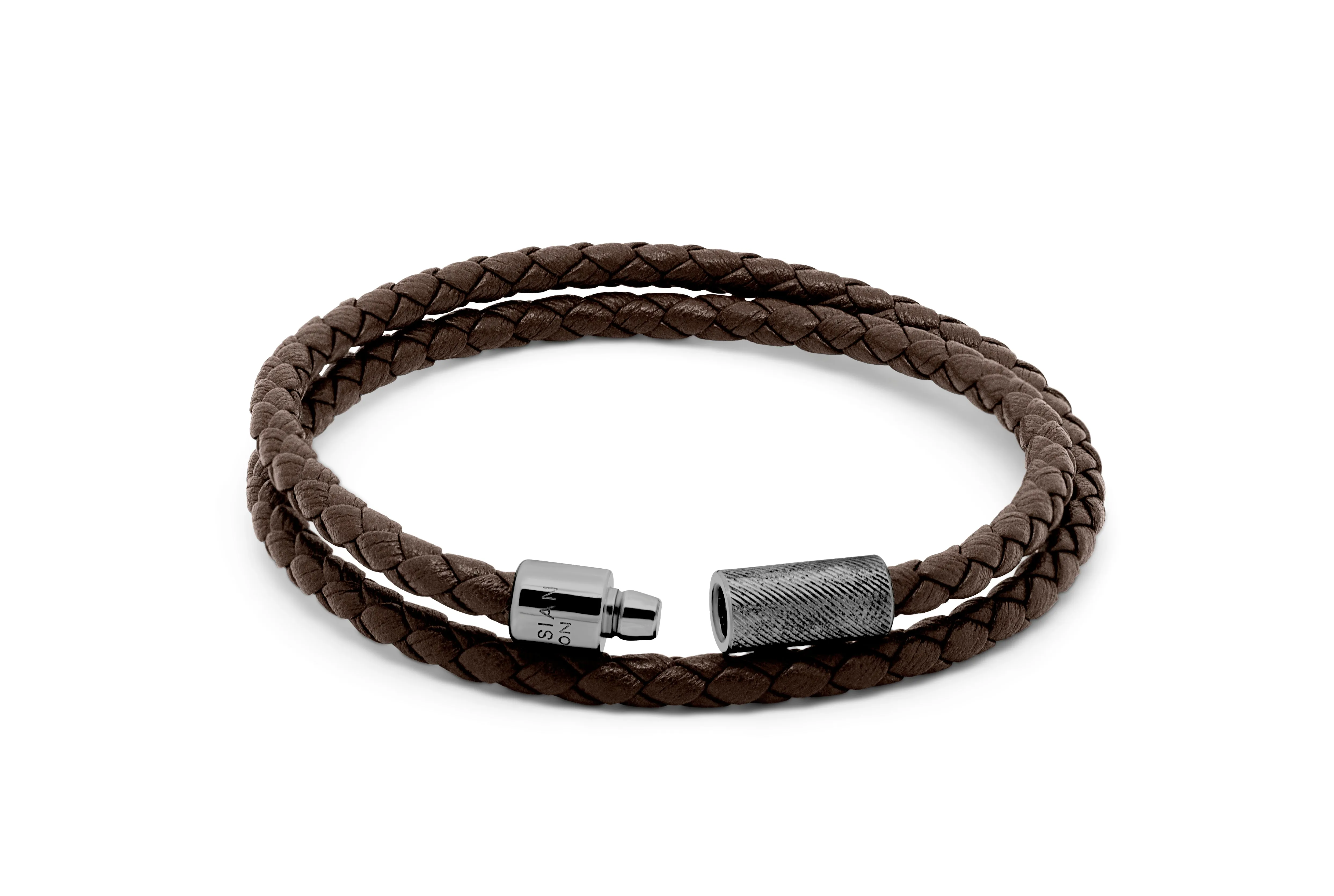 Pop Rigato bracelet in double wrap Italian leather with black rhodium plated sterling silver