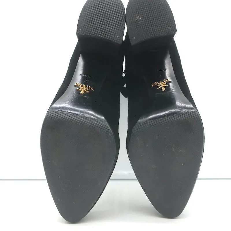 Prada Ankle Boots Black Suede Size 37 Hidden Platform Booties