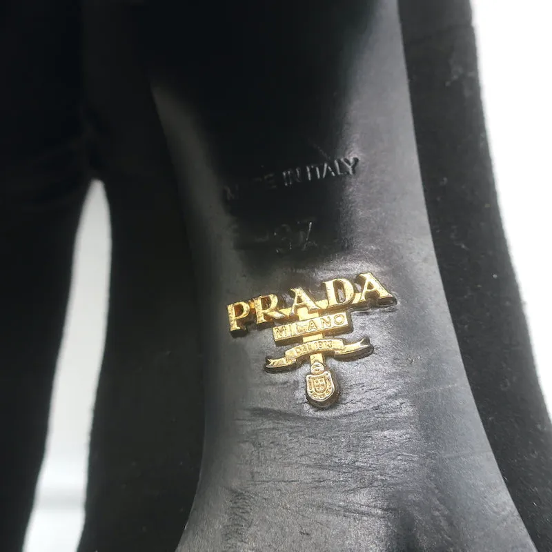 Prada Ankle Boots Black Suede Size 37 Hidden Platform Booties