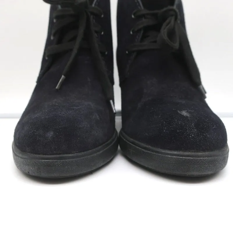 Prada Linea Rossa Desert Wedge Boots Black Suede Size 39 Lace-Up Booties