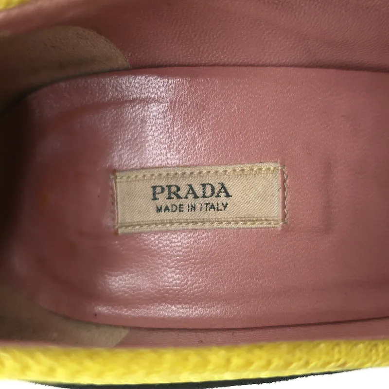 Prada Pumps Yellow Mesh & Black Suede Size 36.5 Pointed Toe Heels