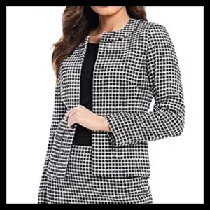 PRESTON &amp; YORK Houndstooth Monochrome Open Blazer Rhinestone Detail