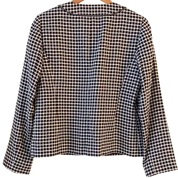 PRESTON &amp; YORK Houndstooth Monochrome Open Blazer Rhinestone Detail