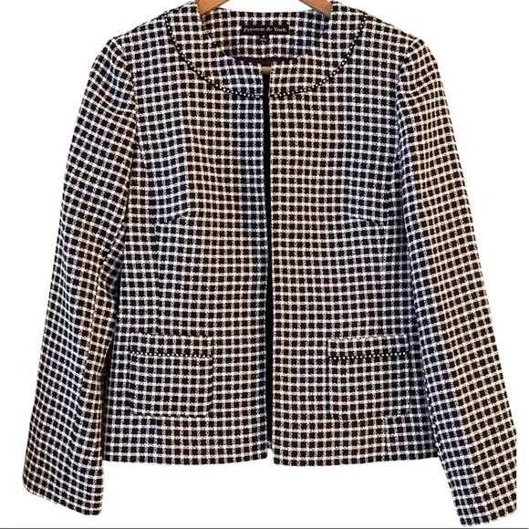 PRESTON &amp; YORK Houndstooth Monochrome Open Blazer Rhinestone Detail