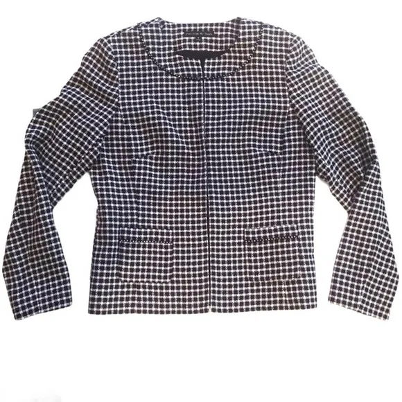 PRESTON &amp; YORK Houndstooth Monochrome Open Blazer Rhinestone Detail
