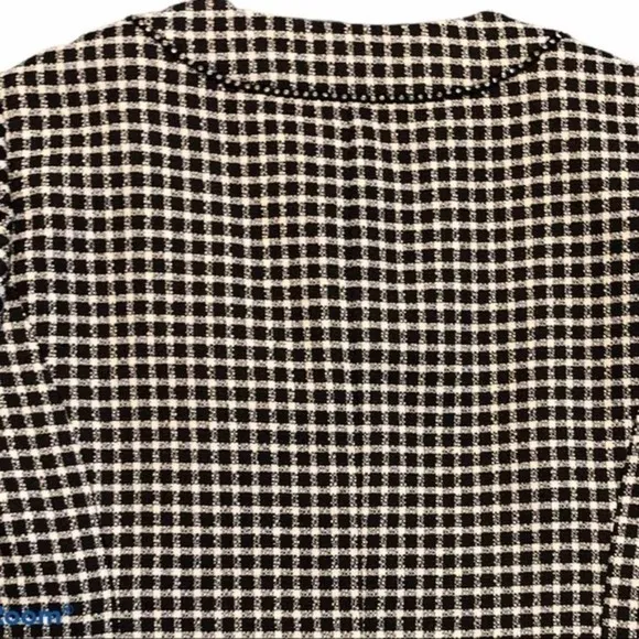 PRESTON &amp; YORK Houndstooth Monochrome Open Blazer Rhinestone Detail