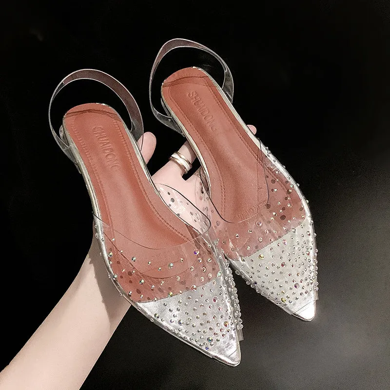Pumps Sandals Crystal Mid Heels Pumps Rhinestone Pointed Toe Bridesmaid Wedding Shoes S162