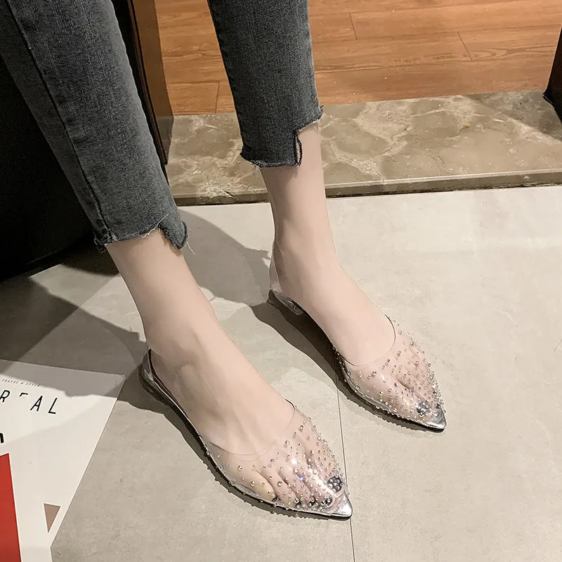 Pumps Sandals Crystal Mid Heels Pumps Rhinestone Pointed Toe Bridesmaid Wedding Shoes S162