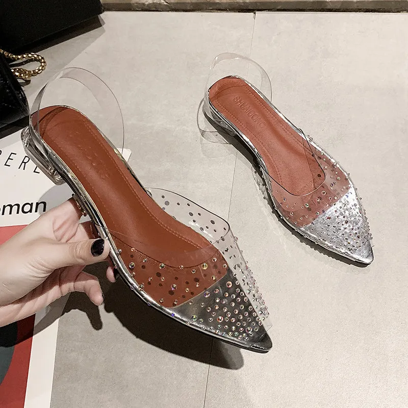 Pumps Sandals Crystal Mid Heels Pumps Rhinestone Pointed Toe Bridesmaid Wedding Shoes S162