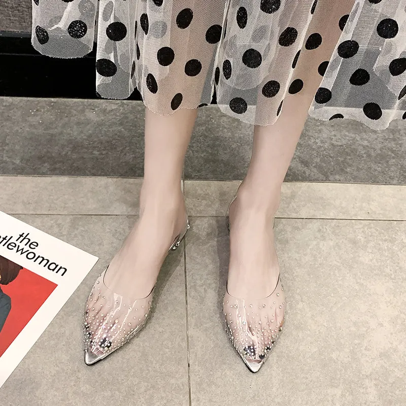 Pumps Sandals Crystal Mid Heels Pumps Rhinestone Pointed Toe Bridesmaid Wedding Shoes S162