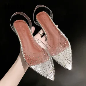 Pumps Sandals Crystal Mid Heels Pumps Rhinestone Pointed Toe Bridesmaid Wedding Shoes S162