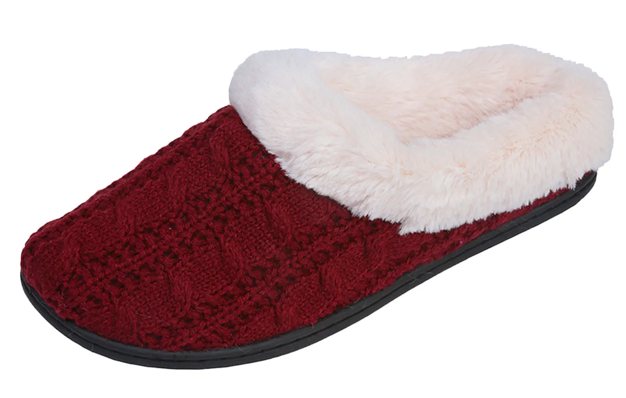 Pupeez Girls Cable Knit Slippers Fleece Lined House Shoe