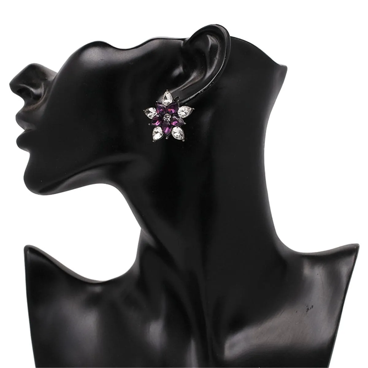 Purple Crystal & Rhodium-Plated Star Stud Earrings