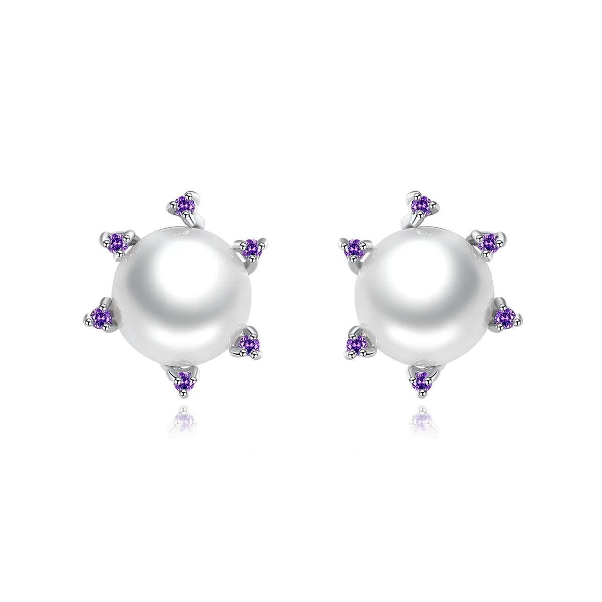 Purple Cubic Zirconia & Pearl Silver-Plated Stud Earrings