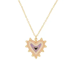 Purple Enamel & Pearl Heart Pendant Necklace