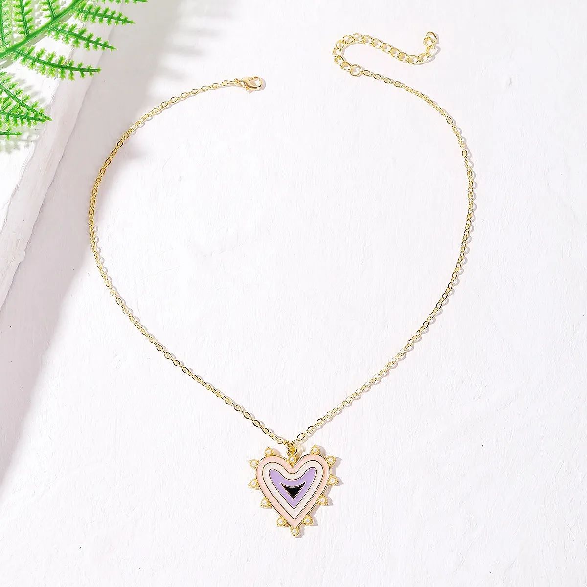 Purple Enamel & Pearl Heart Pendant Necklace