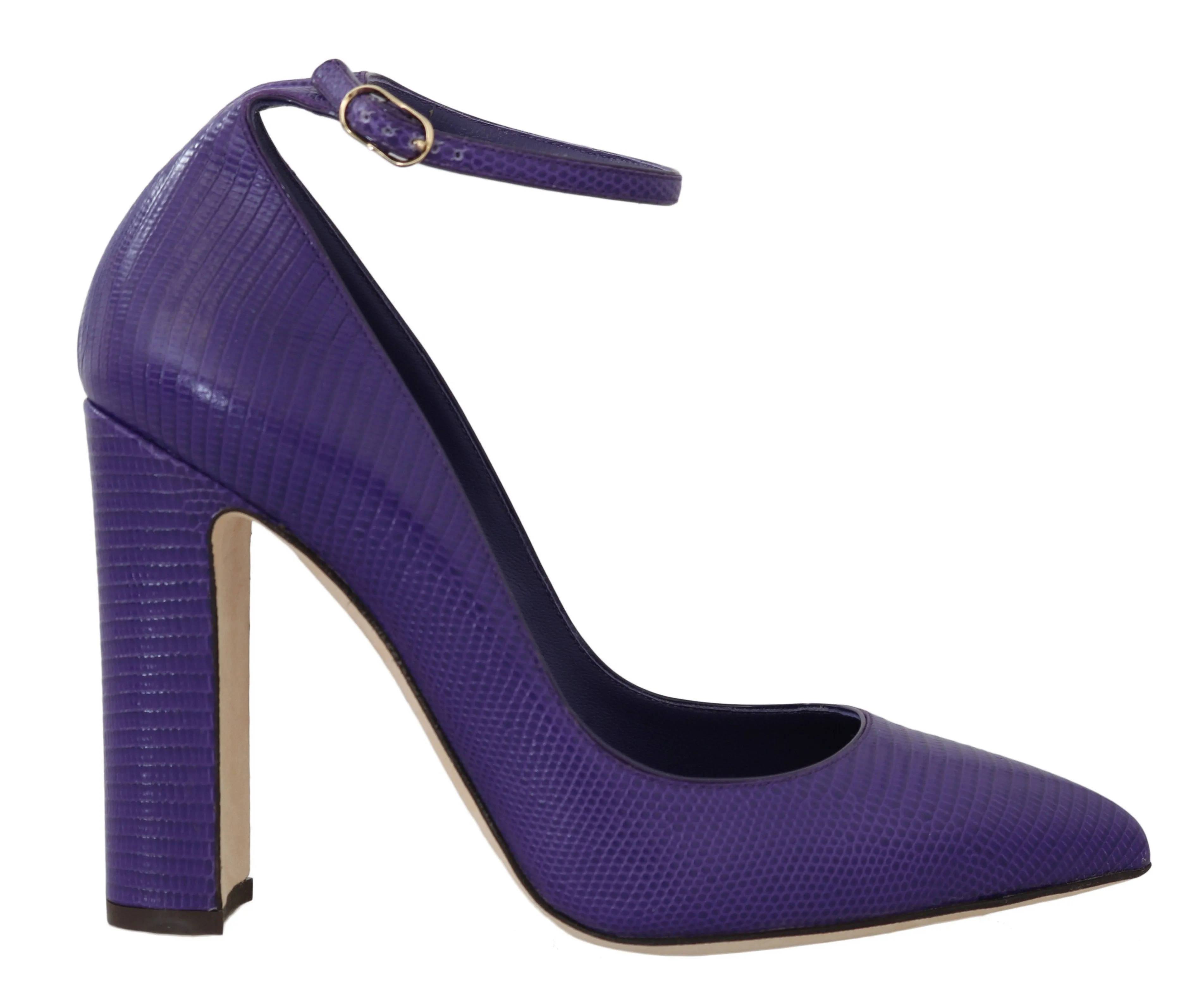 Purple Lizard Skin Ankle Strap Pumps