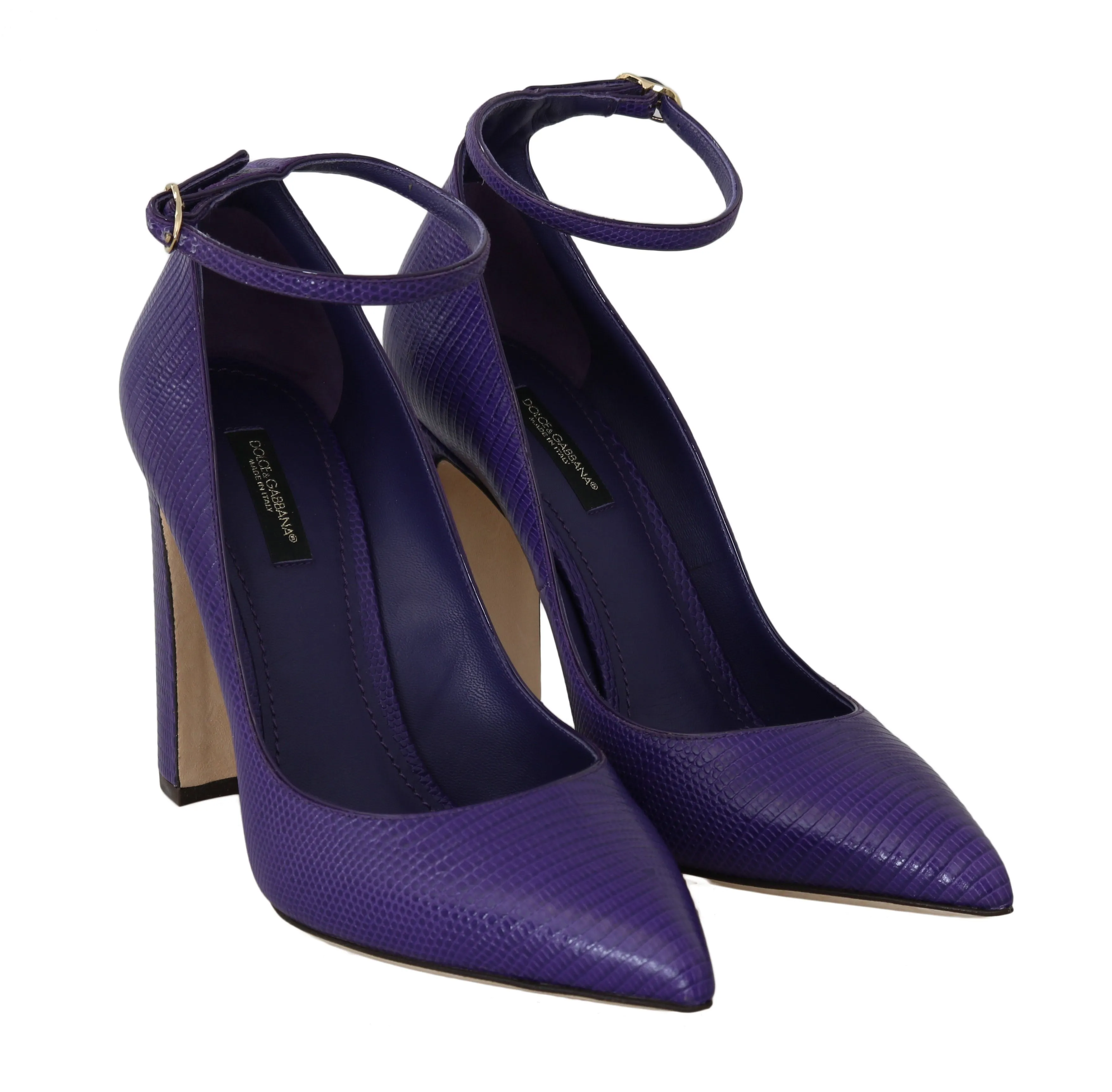 Purple Lizard Skin Ankle Strap Pumps