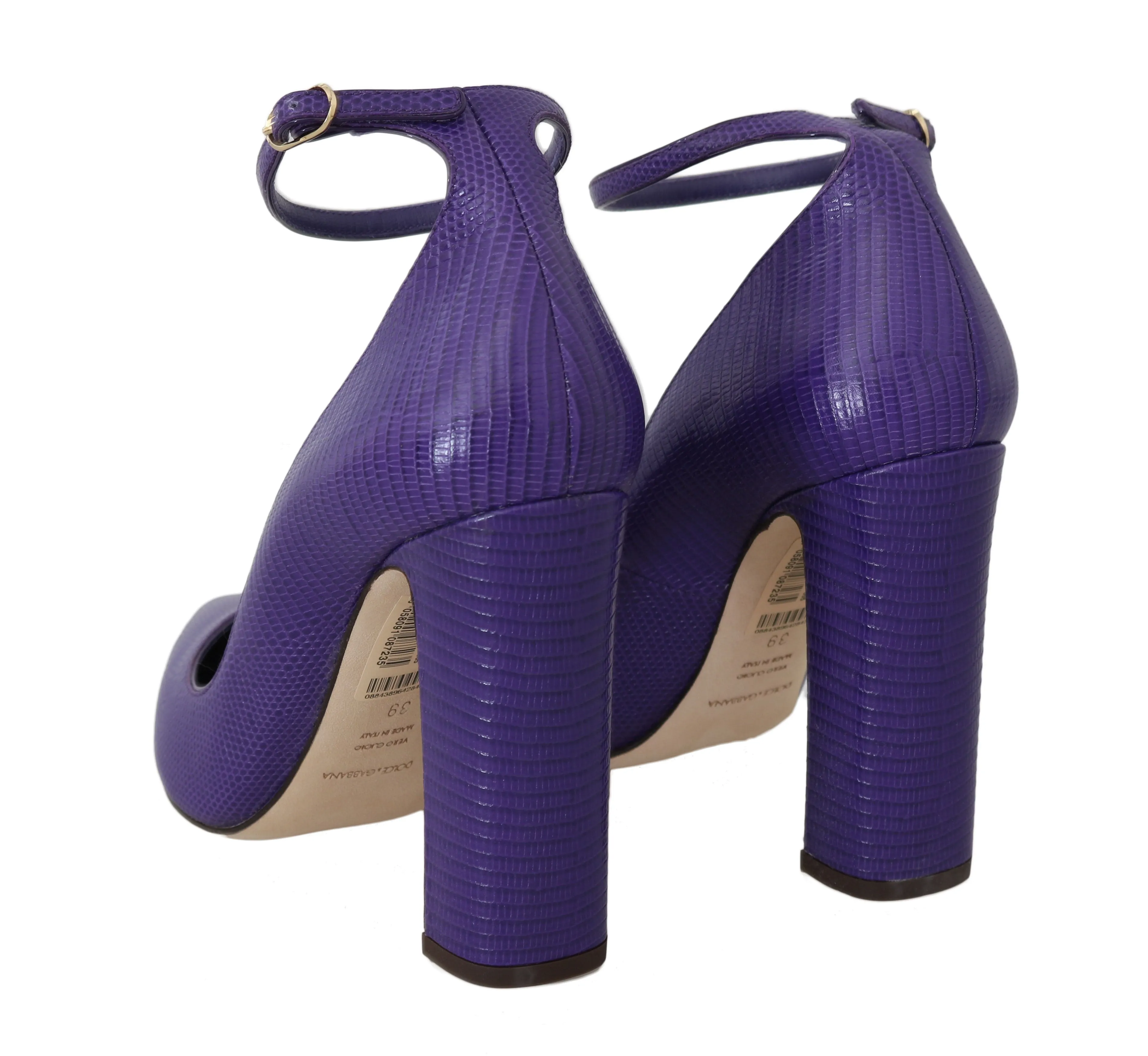 Purple Lizard Skin Ankle Strap Pumps
