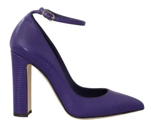 Purple Lizard Skin Ankle Strap Pumps