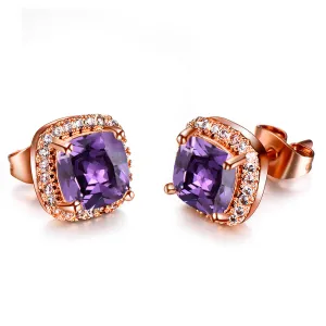 Purple Princess Crystal & 18K Rose Gold-Plated Halo Stud Earrings