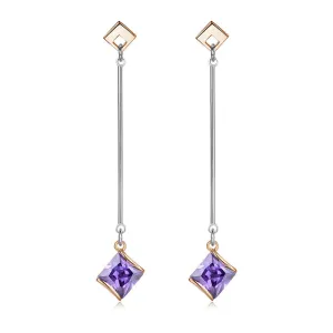 Purple Princess Crystal & Two-Tone Drop Earrings