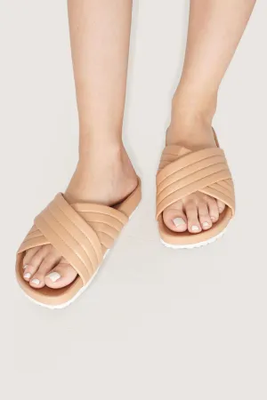 Quilted Criss Cross Round Toe Sliders