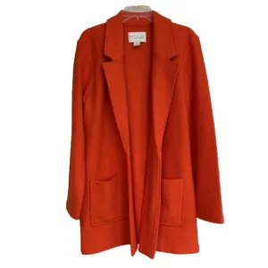 Rachel Zoe Swing Coat Wool Blend Boucle Women's Large Jacket Orange Boho Classic