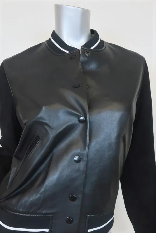 Rag & Bone Alix Varsity Jacket Black Leather & Suede Size Small