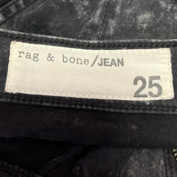 Rag &amp; Bone Women's Black Acid Wash Stretch Legging Skinny Denim Jeans Size 25