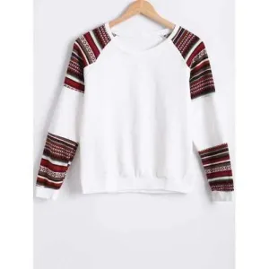 Raglan Sleeves Color Block Sweatshirt - White M