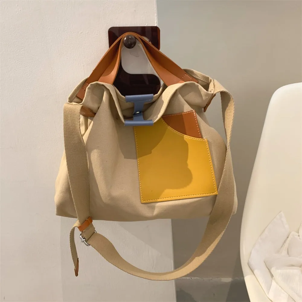 Realaiot Large Capacity Canvas Tote Bags for Women New Contrast Color Bucket Travel Bag Simple Fashion Girl's Shopper Shoulder Totes
