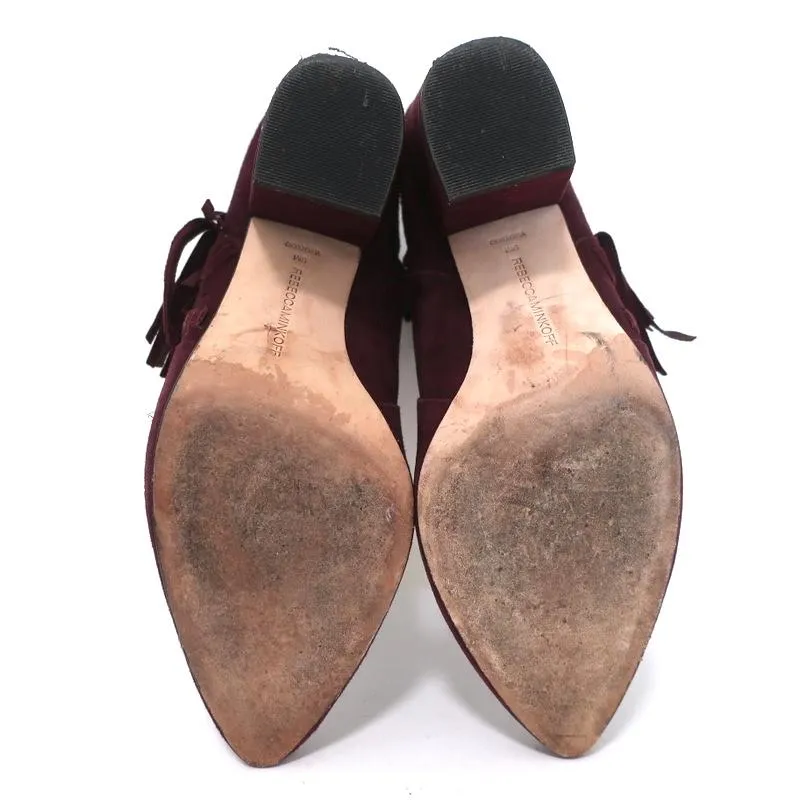 Rebecca Minkoff Fringe Ankle Boots Ilan Wine Suede Size 9 Pointed Toe Booties