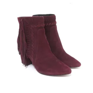 Rebecca Minkoff Fringe Ankle Boots Ilan Wine Suede Size 9 Pointed Toe Booties