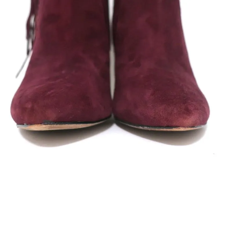 Rebecca Minkoff Fringe Ankle Boots Ilan Wine Suede Size 9 Pointed Toe Booties