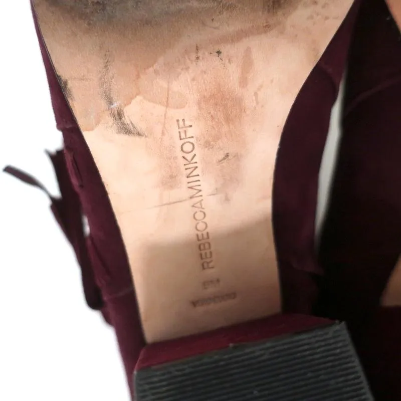 Rebecca Minkoff Fringe Ankle Boots Ilan Wine Suede Size 9 Pointed Toe Booties