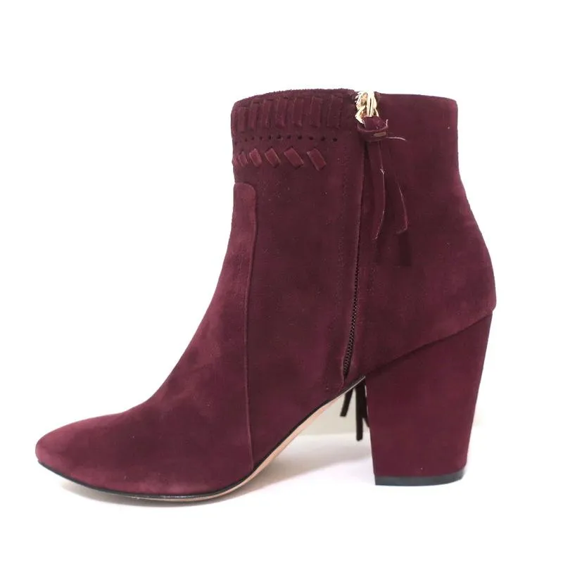 Rebecca Minkoff Fringe Ankle Boots Ilan Wine Suede Size 9 Pointed Toe Booties