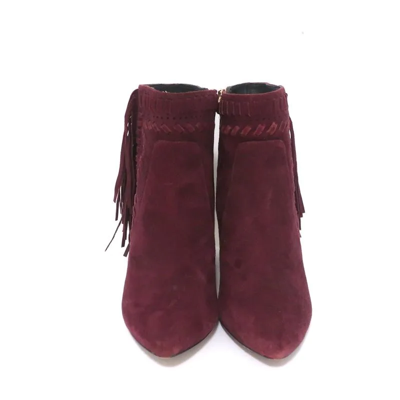 Rebecca Minkoff Fringe Ankle Boots Ilan Wine Suede Size 9 Pointed Toe Booties