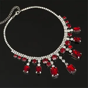 Red & Cubic Zirconia Emerald-Cut Statement Necklace