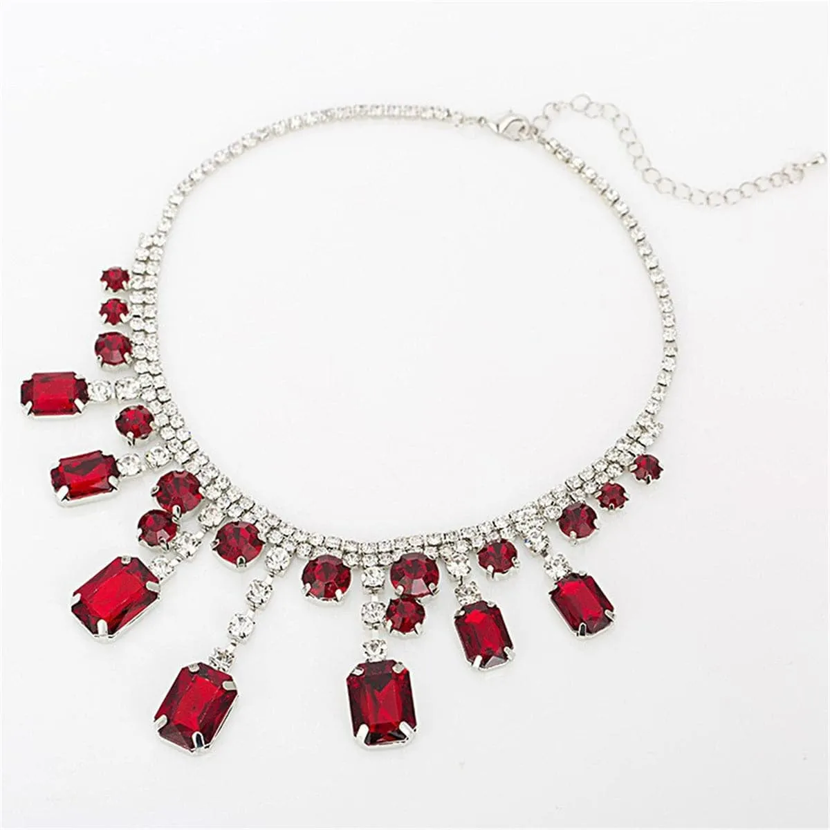 Red & Cubic Zirconia Emerald-Cut Statement Necklace