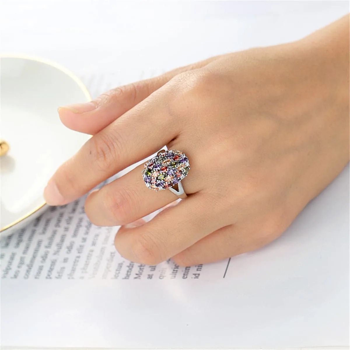 Red & Purple Crystal Statement Ring