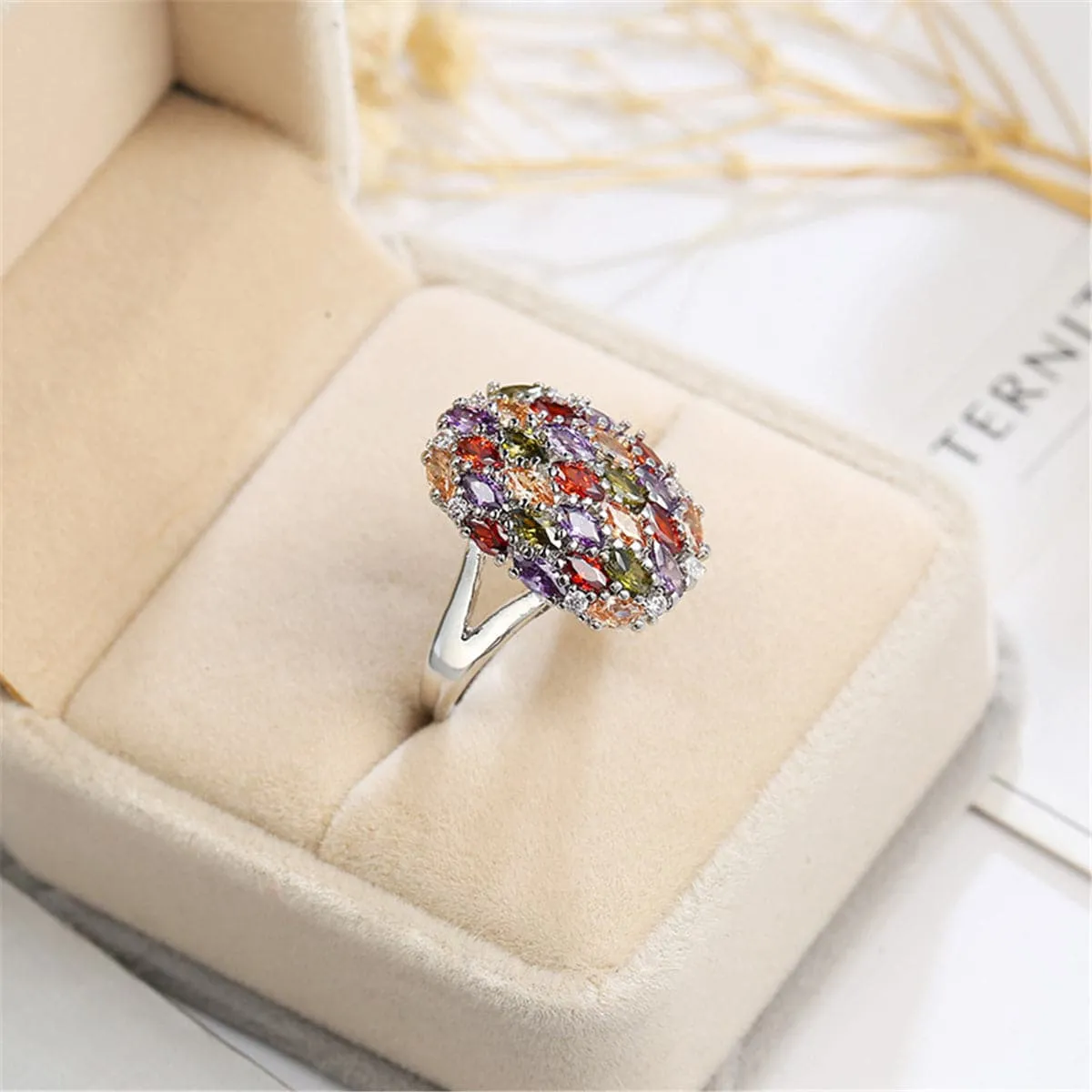 Red & Purple Crystal Statement Ring