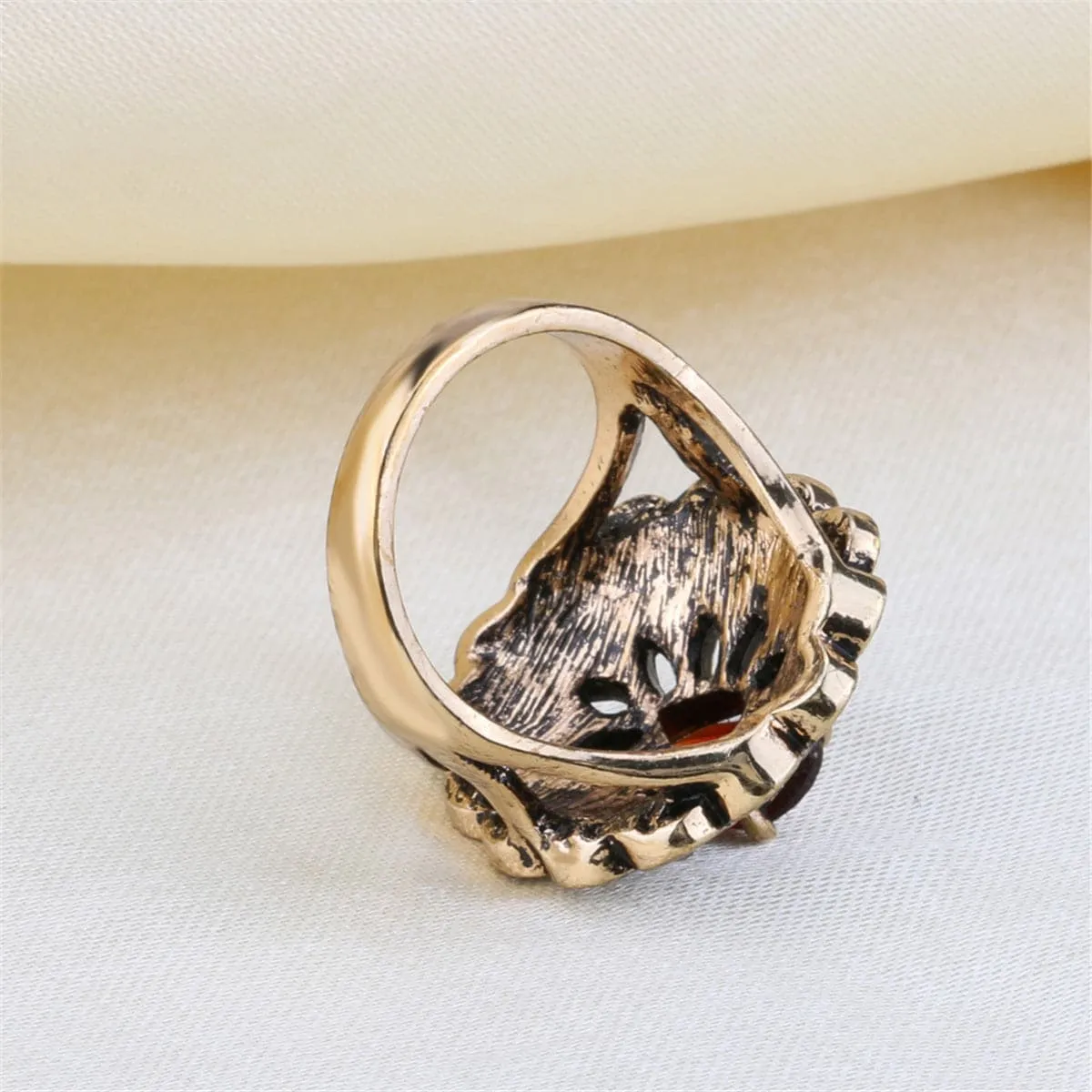Red Crystal & Cubic Zirconia 18K Gold-Plated Pear Openwork Ring