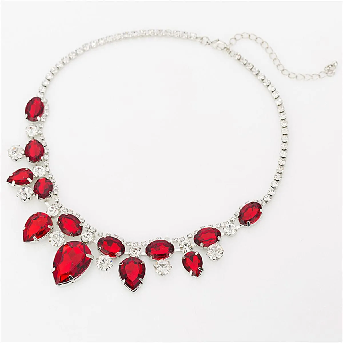 Red Crystal & Cubic Zirconia Pear Statement Necklace
